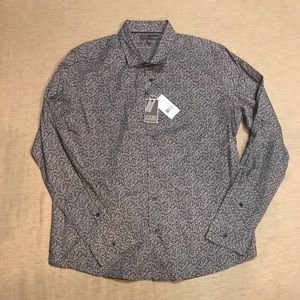 Ike by Ike Behar Gray Print Stretch L Shirt. New!